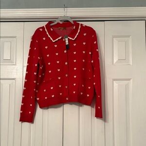 Belldini Vibrant Red Cardigan with White Trim